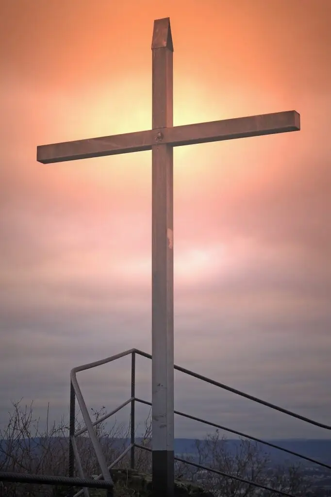 Rise Program cross, heaven, resurrection, summit cross, andernach, eich, nastberg, shining, bright, summit, railing, wood, metal, rise, goal